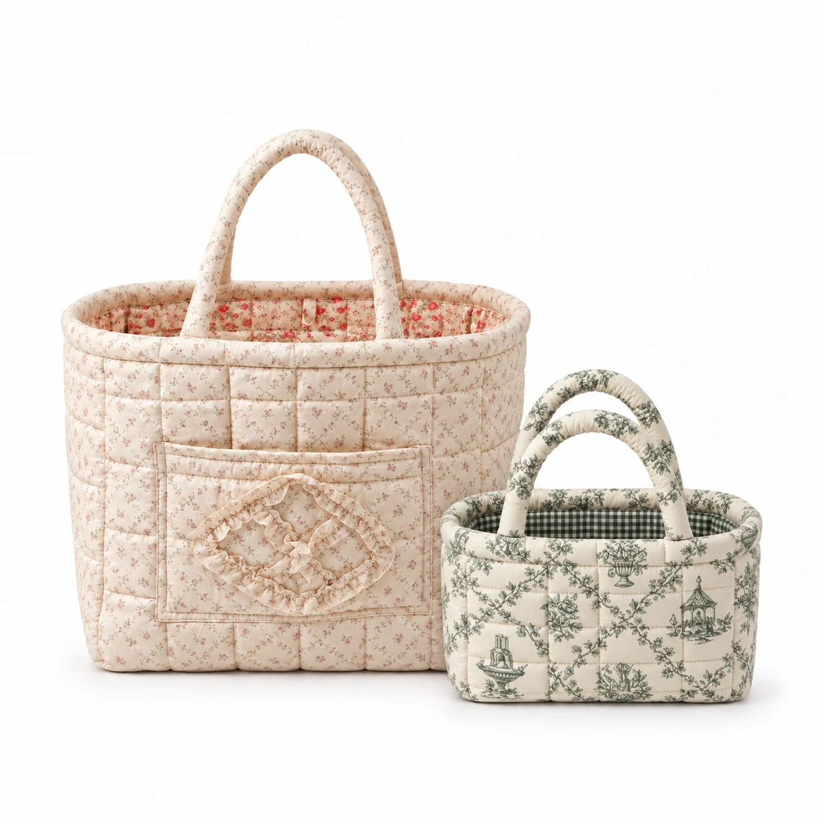 Cream Ditsy Quilty with a Sage Toile Mini Quilty