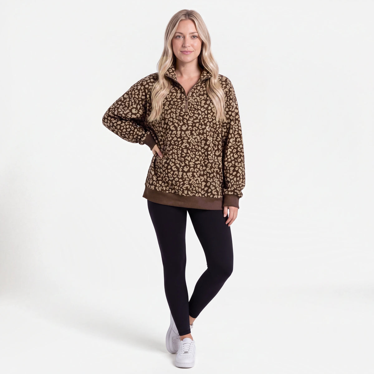 Oversized Ribbed Quarter Zip Sweatshirt