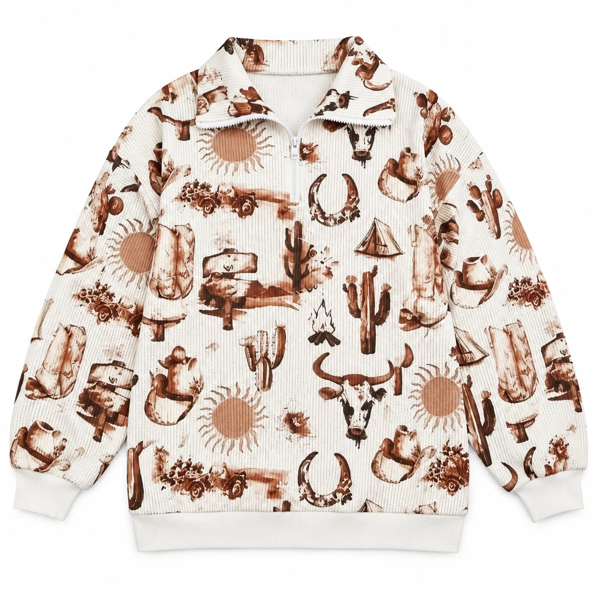 Cream Western oversized quarter-zip pullover