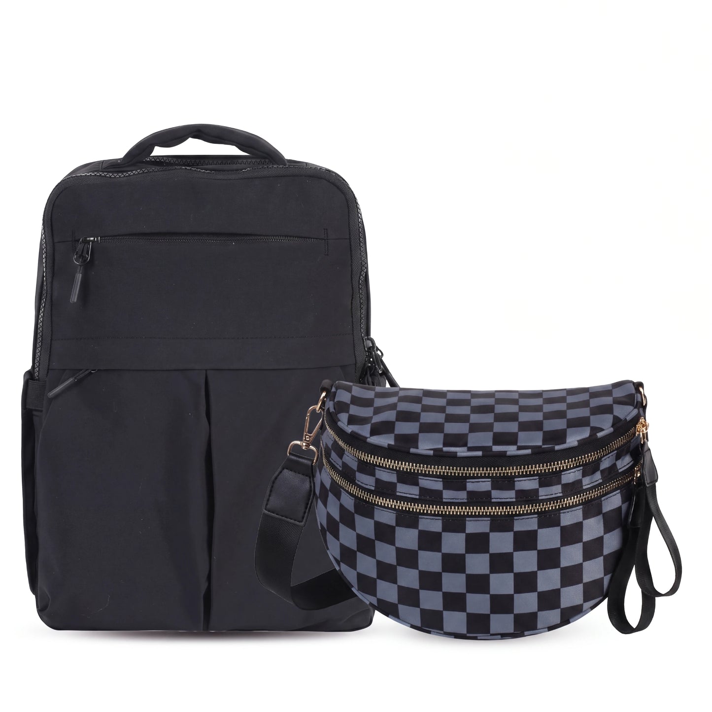 The Pack & Sling Duo — Minimax Solid Black + GoFree Checkered Gray and Black