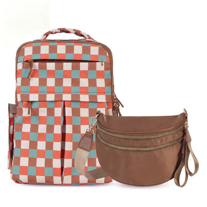 The Pack & Sling Duo — Minimax Checkered Khaki + GoFree Solid Brown