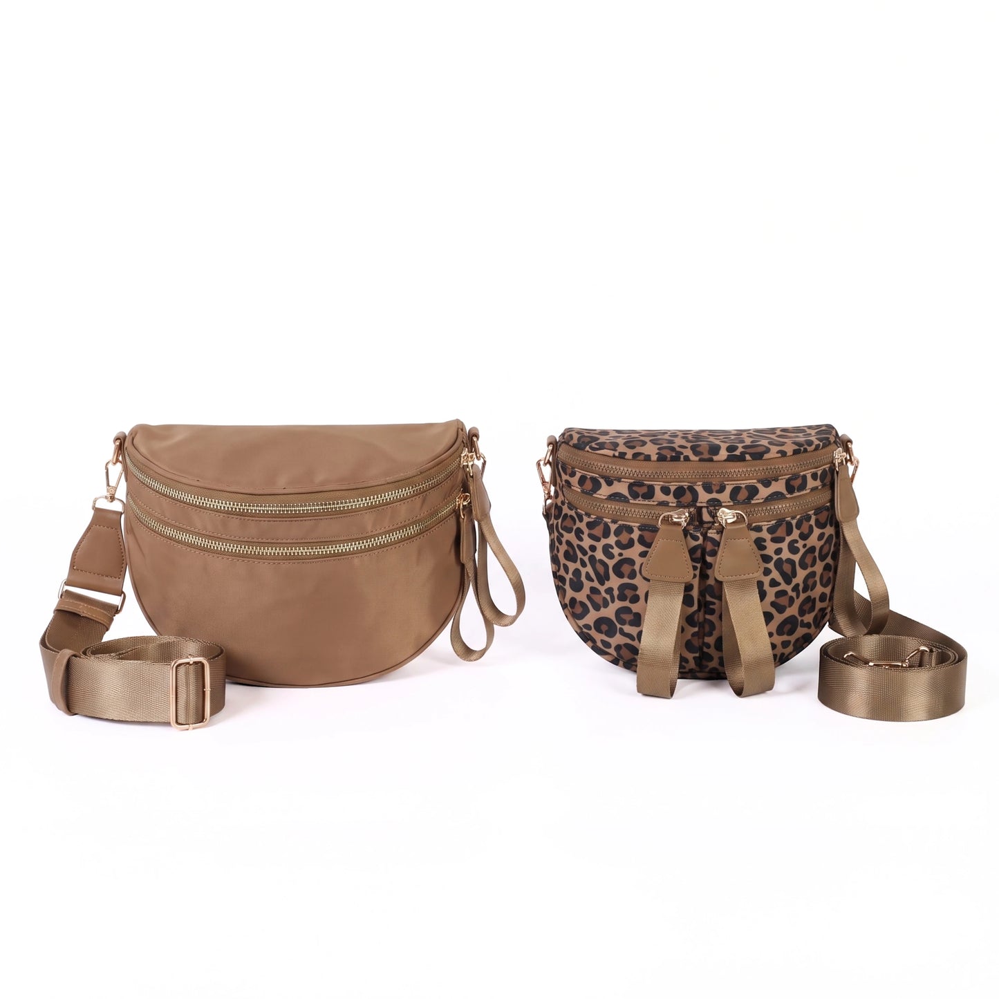 The Twin Sling Duo — GoFree Solid Brown + Mini GoFree Leopard Classic