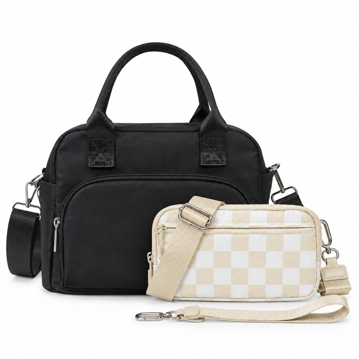 Mealpak + Statshy — Solid Black + Checkered Beige