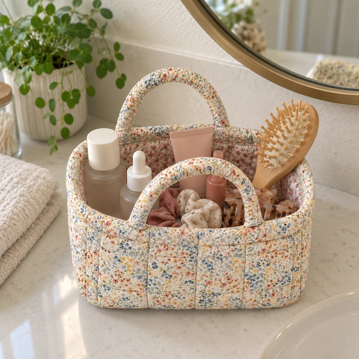 Mini Quilty Garden Bloom on a bathroom vanity