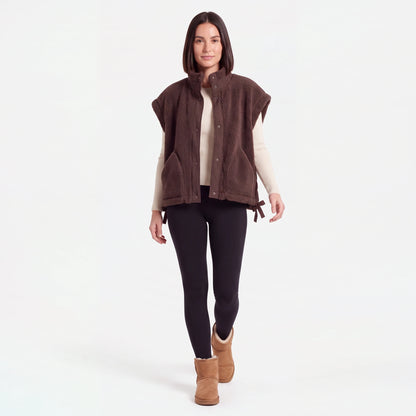 Oversized Sherpa Vest, Coffee Brown, walking