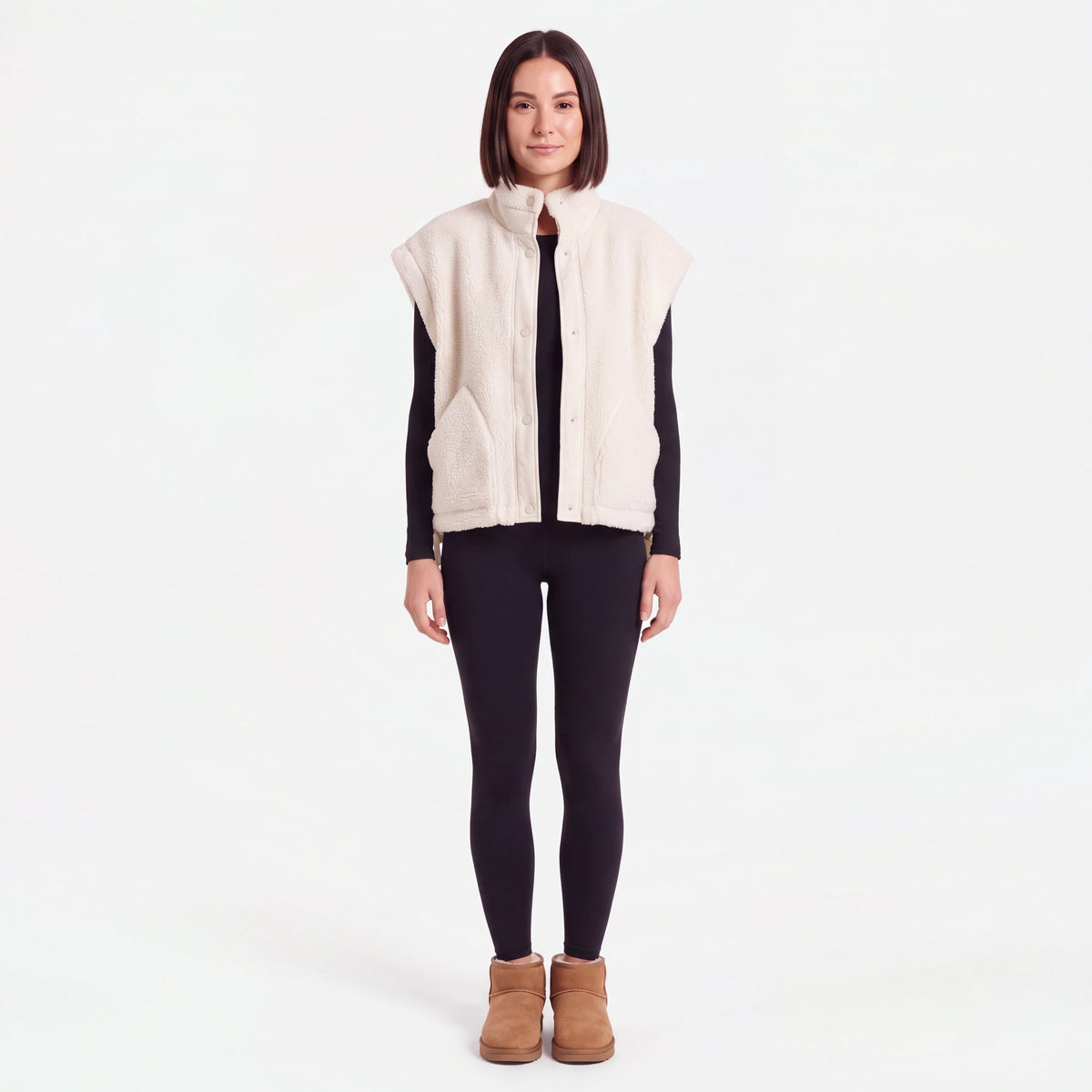 Oversized Sherpa Vest, Cream, front view